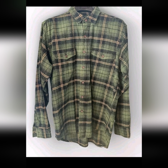 Mens Caribou Creek Thick Green Outdoor Flannel Fall Winter Button Down Shirt XLT - Picture 2 of 8